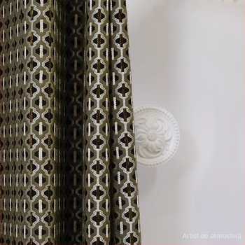 Draperii în stil francez din Chenille Jacquard, model geometric, umbrire 71-90%, poliester