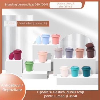 Jinchi burete pentru machiaj – poliuretan hidrofil, utilizare umedă și uscată, forme: ovoidă / picătură / dovleac, ambalat într-o cutie de depozitare