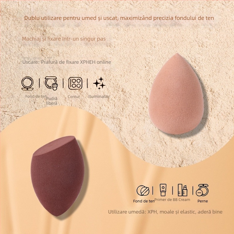 Jinchi burete pentru machiaj – poliuretan hidrofil, utilizare umedă și uscată, forme: ovoidă / picătură / dovleac, ambalat într-o cutie de depozitare