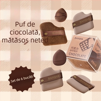Set Bonna Puff Pudră Ciocolată - Puff uscat pentru pudră, Poliuretan hidrofili, 6 bucăți, Forme triunghiulare și neregulate