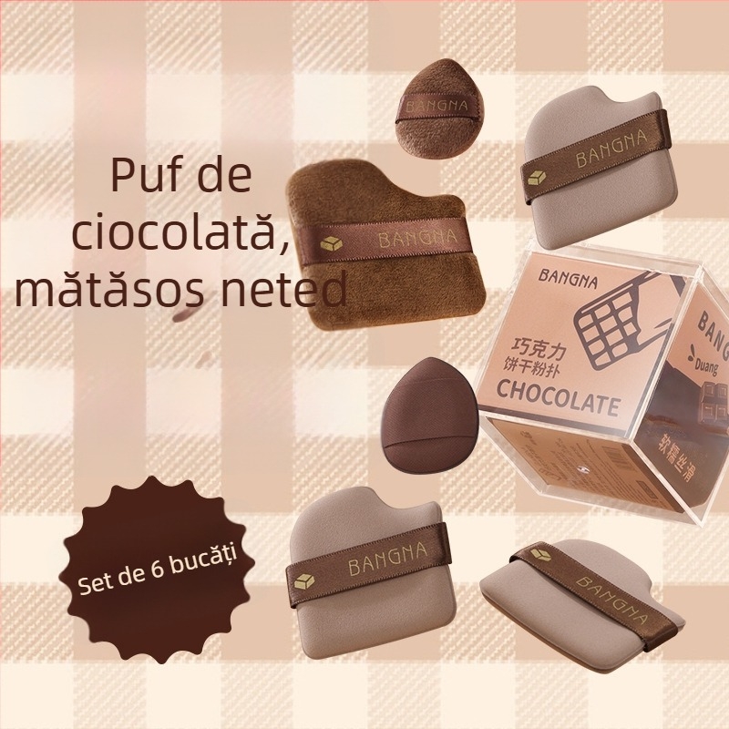 Set Bonna Puff Pudră Ciocolată - Puff uscat pentru pudră, Poliuretan hidrofili, 6 bucăți, Forme triunghiulare și neregulate