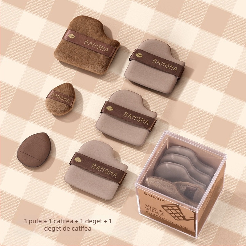 Set Bonna Puff Pudră Ciocolată - Puff uscat pentru pudră, Poliuretan hidrofili, 6 bucăți, Forme triunghiulare și neregulate