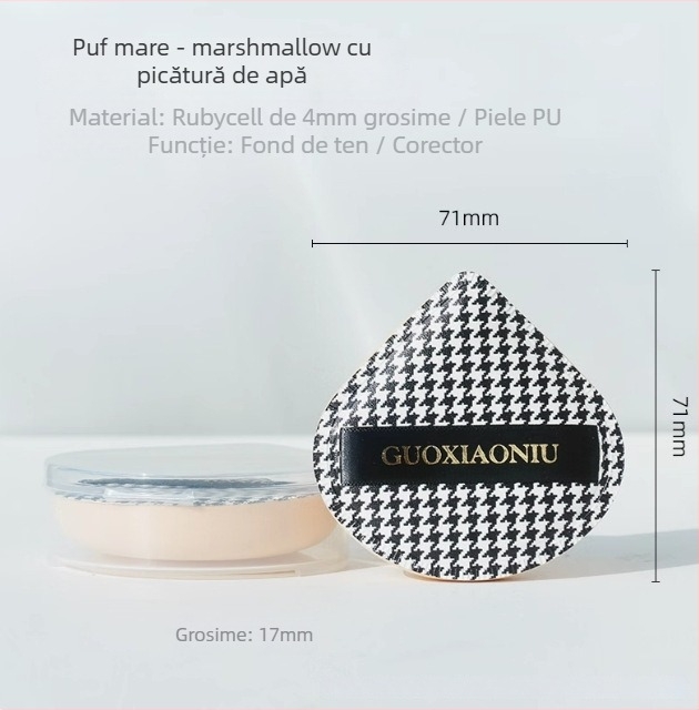 Guo xiaoniu burete pudră – dublă utilizare umed/uscat, burete natural, 6 buc., forme: triunghi, picătură, dovleac