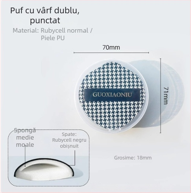 Guo xiaoniu burete pudră – dublă utilizare umed/uscat, burete natural, 6 buc., forme: triunghi, picătură, dovleac