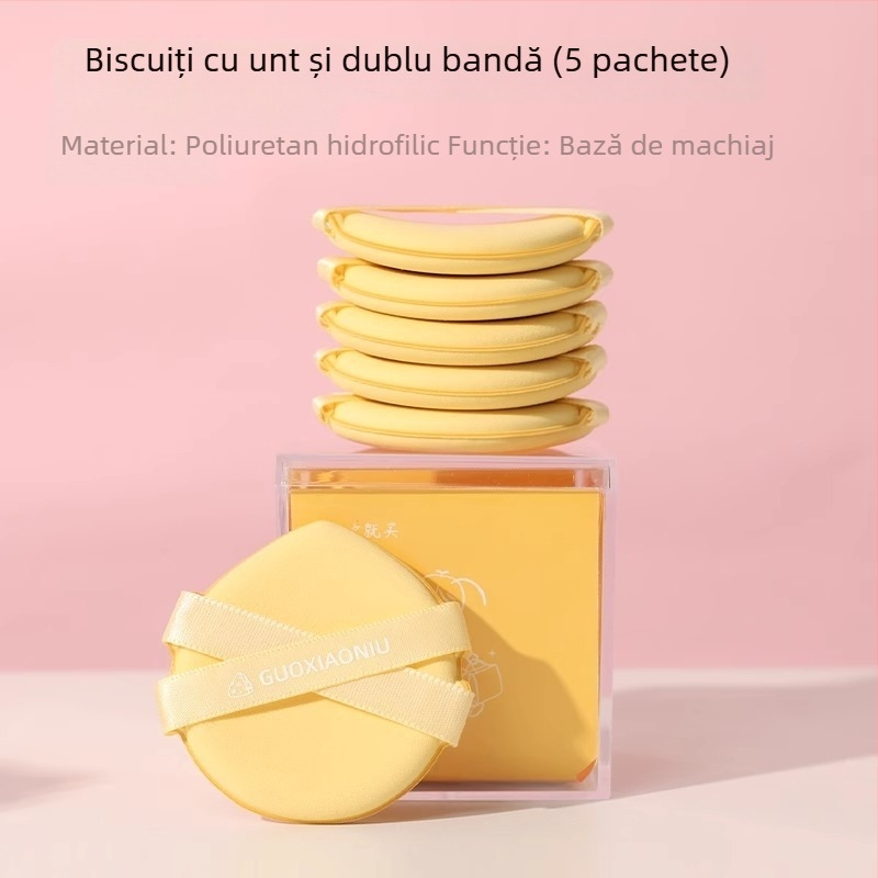 Guo xiaoniu burete pudră – dublă utilizare umed/uscat, burete natural, 6 buc., forme: triunghi, picătură, dovleac