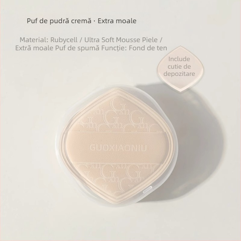 Guo xiaoniu burete pudră – dublă utilizare umed/uscat, burete natural, 6 buc., forme: triunghi, picătură, dovleac