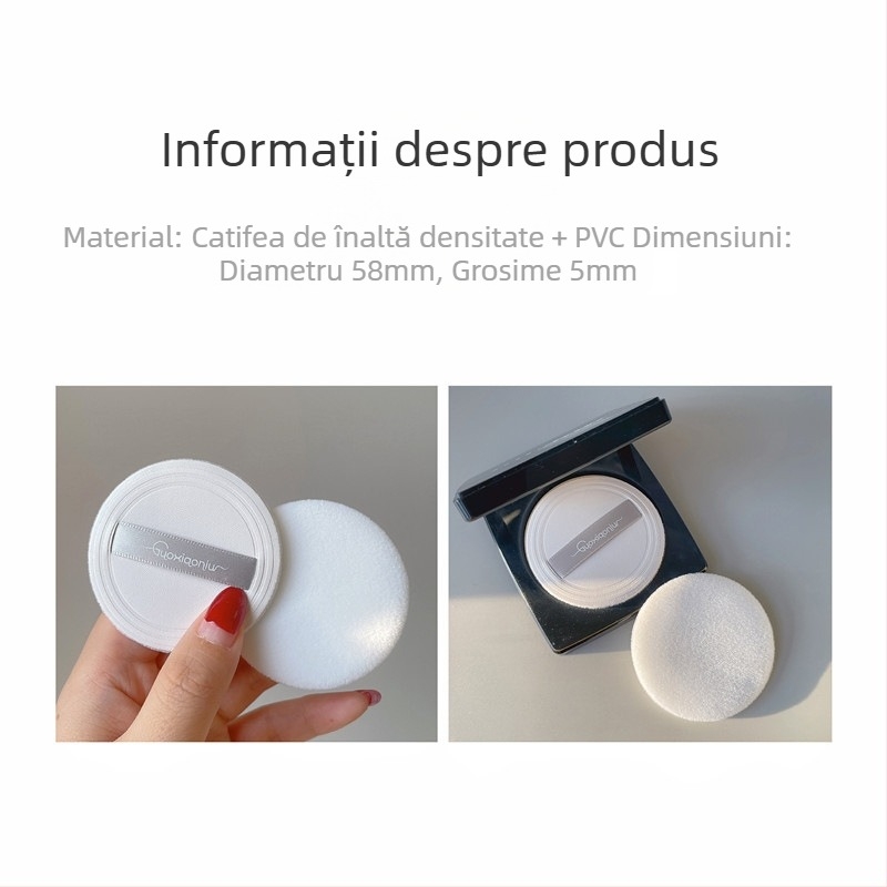 Set de 5 puffuri de pudră, rotund, ultra-subțire, cu suprafață din piele flockată