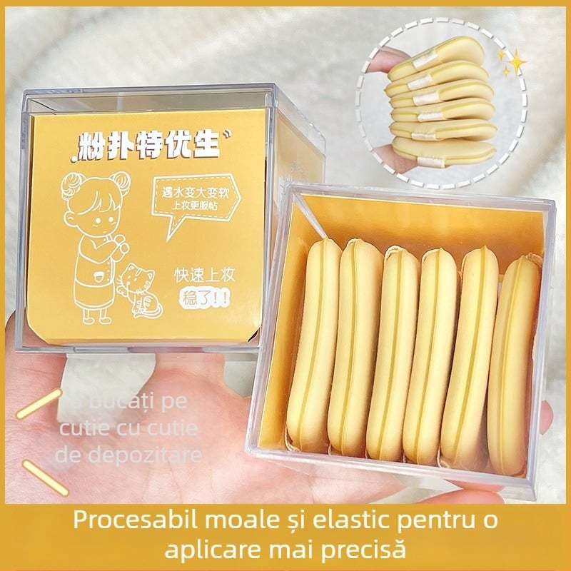 Gecomo Butter Biscuit puff pudră cu pernă de aer – dublu-față, utilizare umedă/uscată, poliuretan hidrofil, 6 buc.