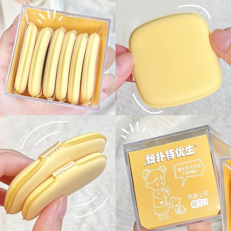 Gecomo Butter Biscuit puff pudră cu pernă de aer – dublu-față, utilizare umedă/uscată, poliuretan hidrofil, 6 buc.