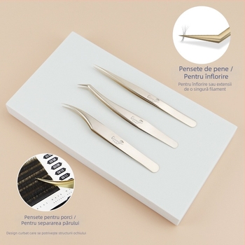 Set de pensete pentru gene din oțel inoxidabil, precizie înaltă, design segmentat, neelectrice, 1 bucată, trei stiluri, Dolphin Straight Clip