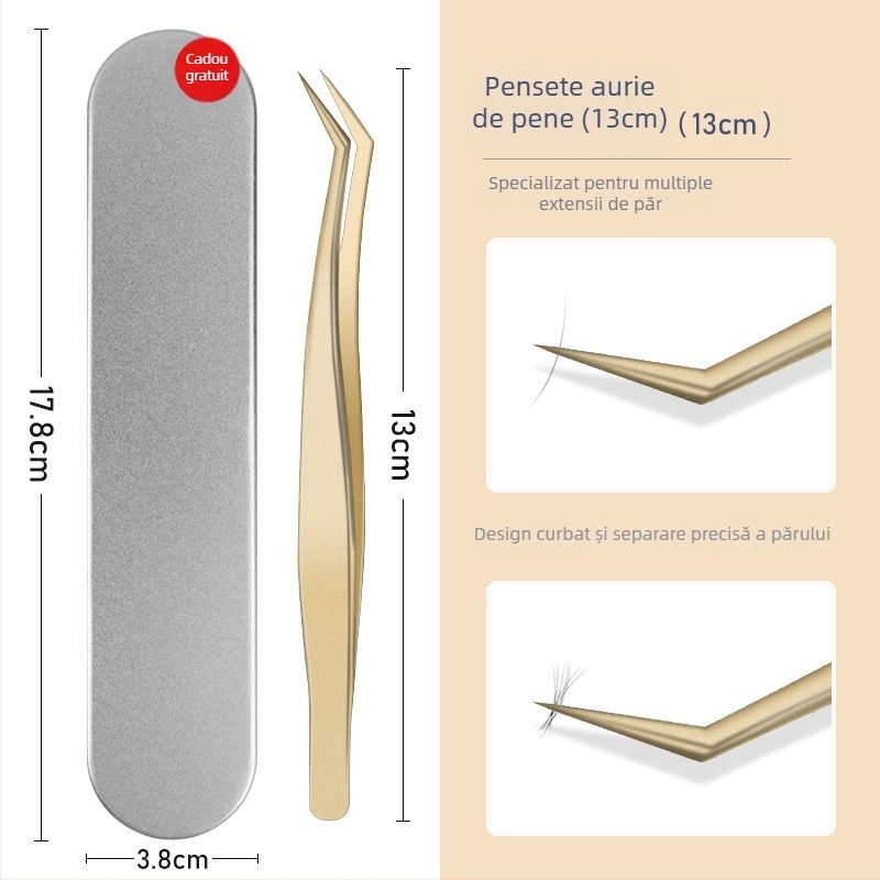 Set de pensete pentru gene din oțel inoxidabil, precizie înaltă, design segmentat, neelectrice, 1 bucată, trei stiluri, Dolphin Straight Clip