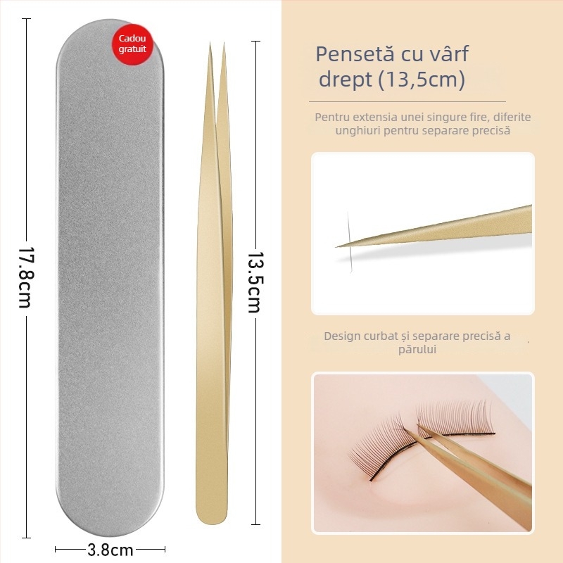 Set de pensete pentru gene din oțel inoxidabil, precizie înaltă, design segmentat, neelectrice, 1 bucată, trei stiluri, Dolphin Straight Clip