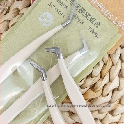 Set de unelte pentru extensii gene – pensetă din oțel inoxidabil, clips cu pene, kit profesional de grafting pentru începători Chlorophyll