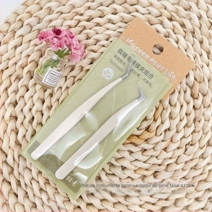 Set de unelte pentru extensii gene – pensetă din oțel inoxidabil, clips cu pene, kit profesional de grafting pentru începători Chlorophyll