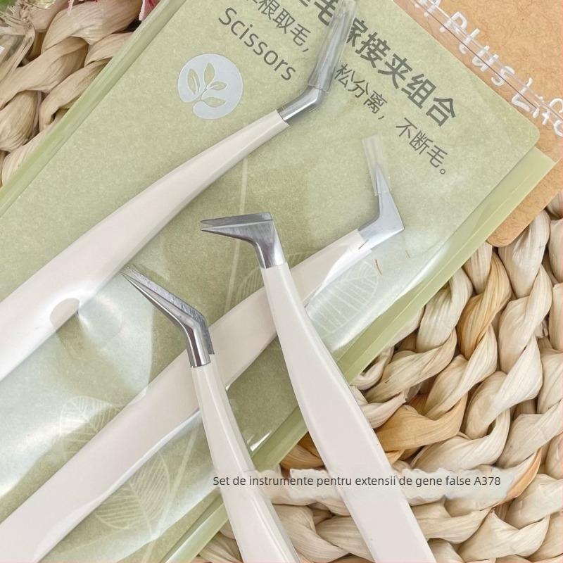 Set de unelte pentru extensii gene – pensetă din oțel inoxidabil, clips cu pene, kit profesional de grafting pentru începători Chlorophyll