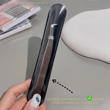 Pensete pentru gene false, cap rotund, oțel inoxidabil, instrument de precizie pentru aplicarea extensiilor de gene, vârf curbat în formă de cioc