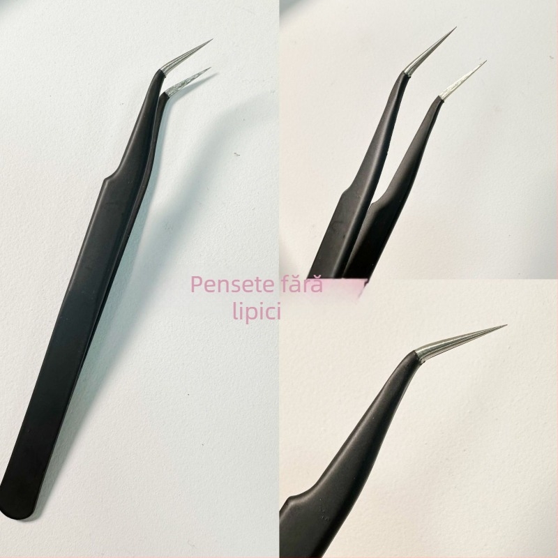 Pensete pentru gene false, cap rotund, oțel inoxidabil, instrument de precizie pentru aplicarea extensiilor de gene, vârf curbat în formă de cioc