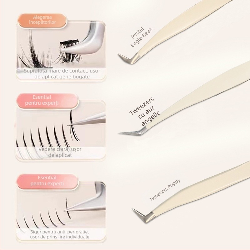 Set pensete pentru gene și ondulator pentru gene pentru începători — oțel inoxidabil, brand Little Fish, uz general