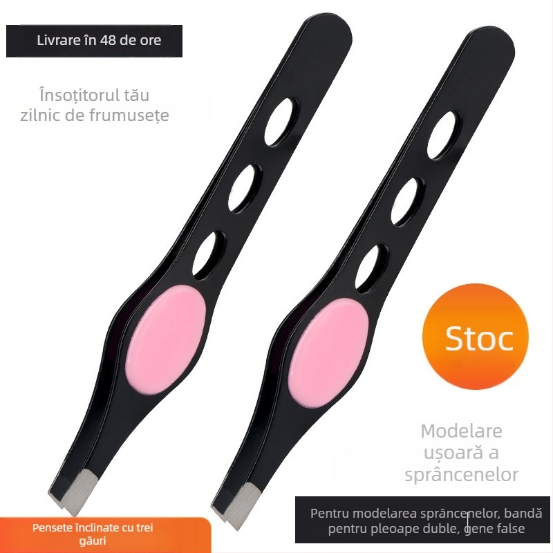 Clește pentru sprânene din oțel inoxidabil, cu trei găuri, vârf în unghi, pentru gene false, modelare pliului dublu, tuns sprâncene