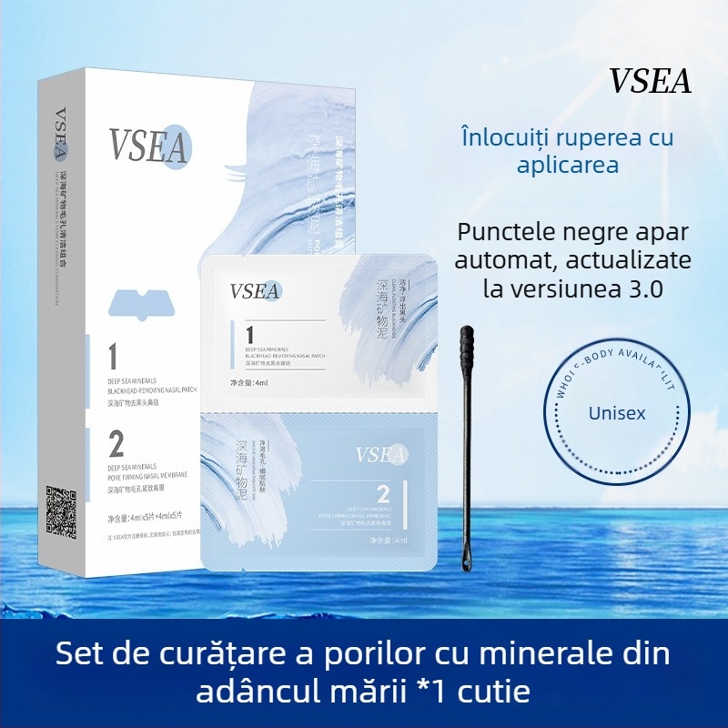 Vsea plasturi nazali cu minerale din Marea Adâncă – estompare porii, elimină punctele negre, hidratează, luminează tenul, îngrijire în zona T