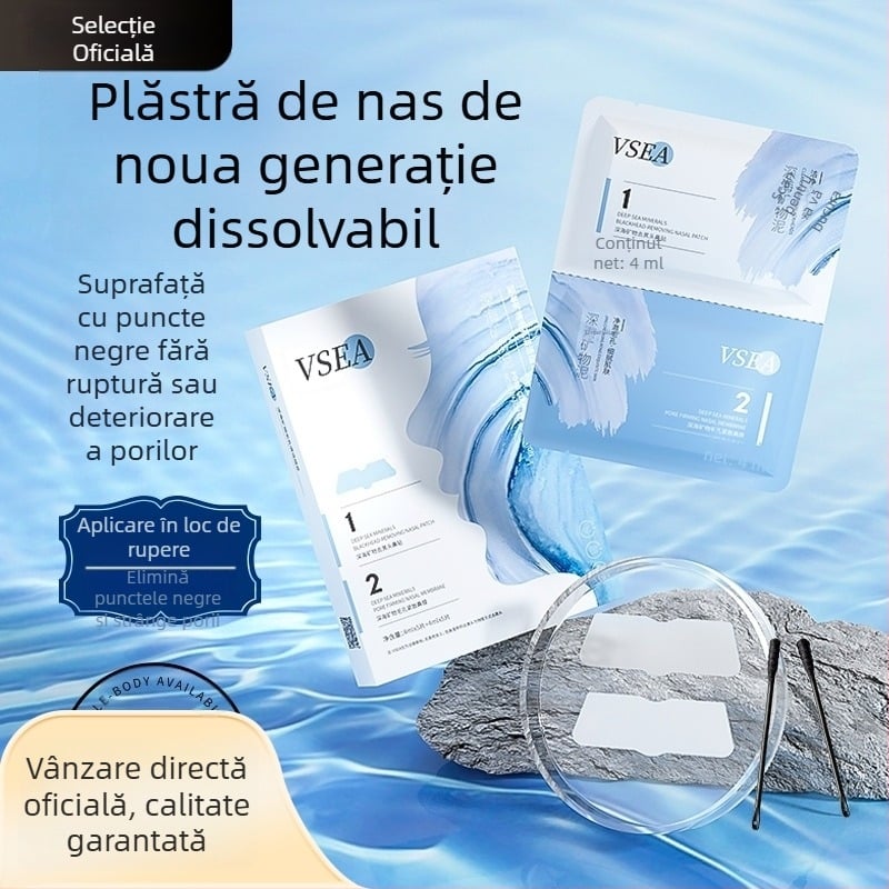 Vsea plasturi nazali cu minerale din Marea Adâncă pentru curățare profundă a porilor – elimină punctele negre, strâng porii, hidratează pielea; pentru ten normal și mixt.