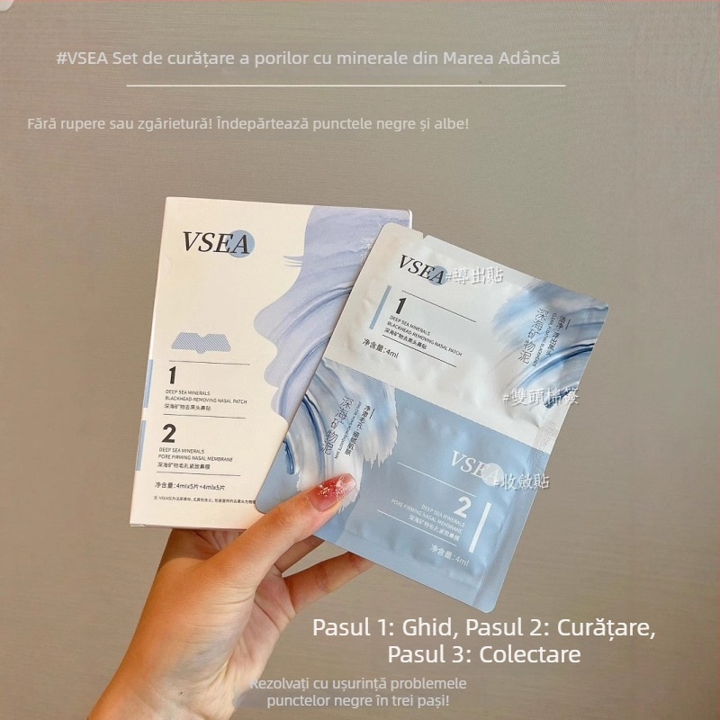VSEA Set de plasturi nazali cu minerale din mare adâncă – Îngrijește zona T, Îndepărtează punctele negre, Micșorează porii, Hidratează pielea, Pachet de cinci bucăți