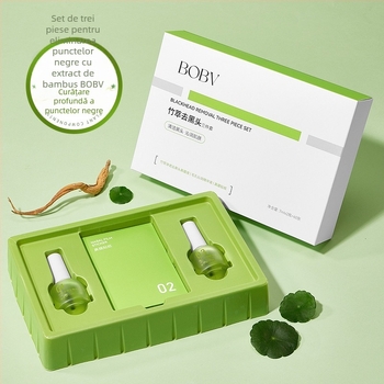 BOBV Set triplu pentru îndepărtarea punctelor negre cu extract de bambus, lichid de extracție, pentru ten mixt, 7ml+7ml