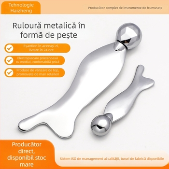 Placă metalică pentru masaj gua sha cu roller 3D, pentru lifting și fermitate; unealtă de masaj de tip roller; construcție din aliaj de zinc