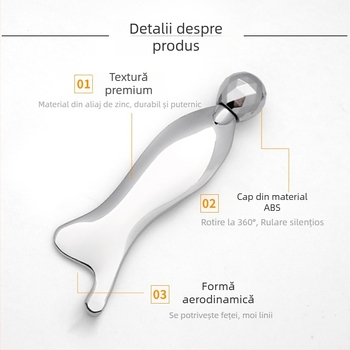 Placă metalică pentru masaj gua sha cu roller 3D, pentru lifting și fermitate; unealtă de masaj de tip roller; construcție din aliaj de zinc