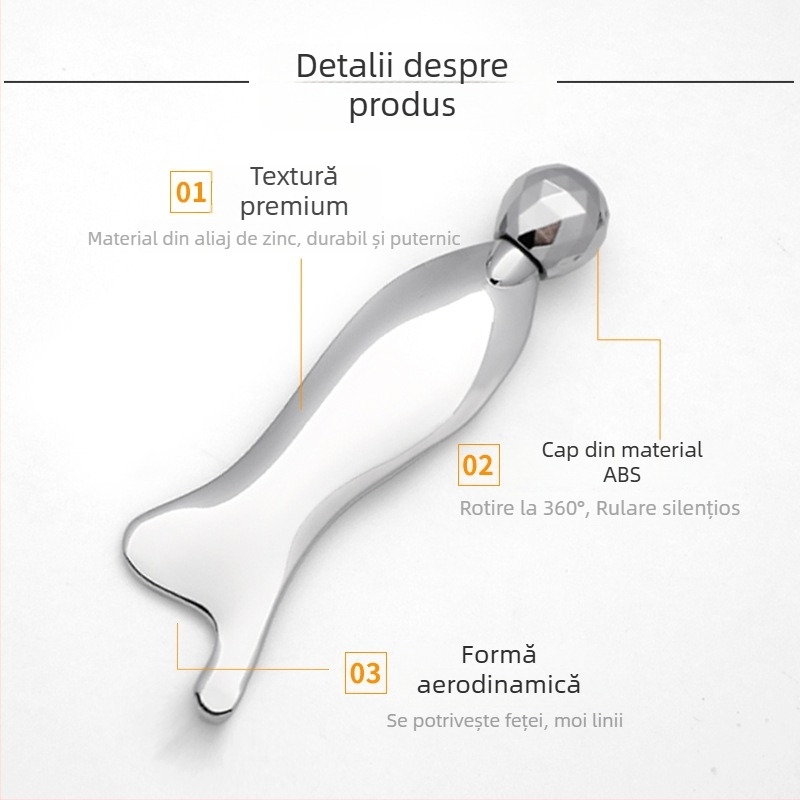 Placă metalică pentru masaj gua sha cu roller 3D, pentru lifting și fermitate; unealtă de masaj de tip roller; construcție din aliaj de zinc