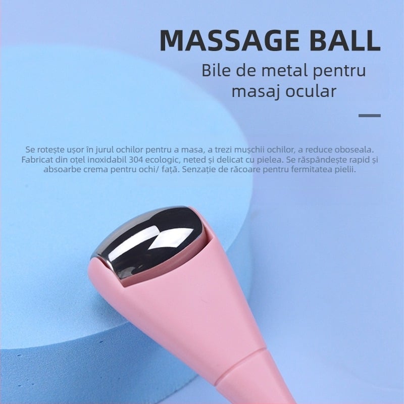 Masaj pentru ochi cu cap dublu, acționare manuală, role metalică și mâner ABS, 1 viteză, pentru uz casnic
