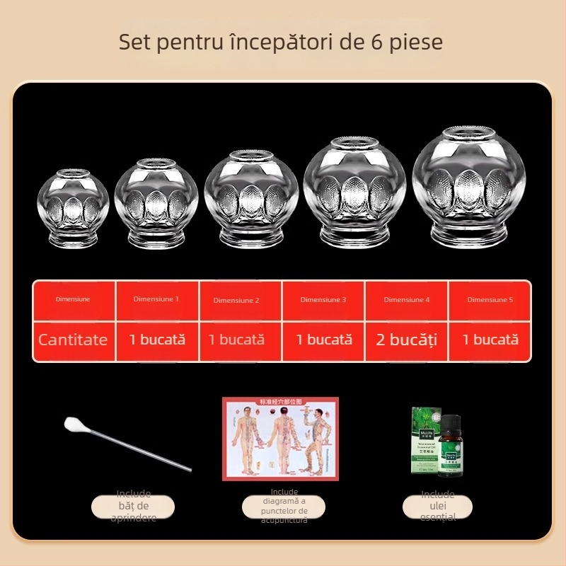 Set de cupping Morning Industry din sticlă pentru uz casnic – dispozitiv de medicină tradițională chineză
