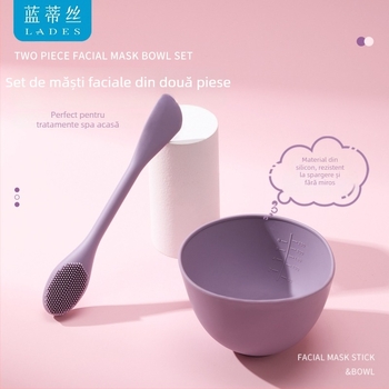 LADES Bol de mască facial din silicon cu perie și lingură – instrument de masaj pentru măști, 50 g