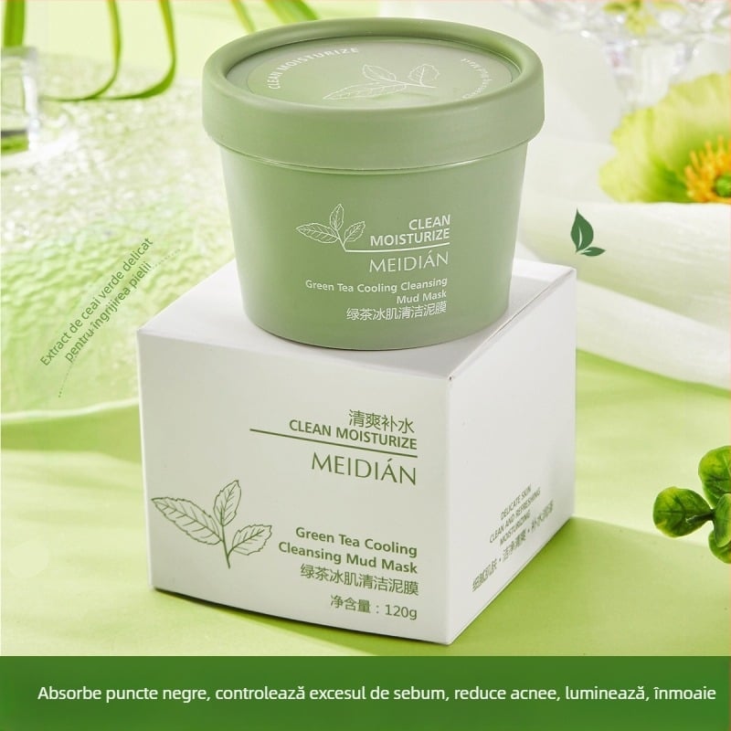 Mască de argilă cu ceai verde pentru curățare profundă, controlul sebumului, strângerea porilor, hidratare și îndepărtarea punctelor negre (120 ml)