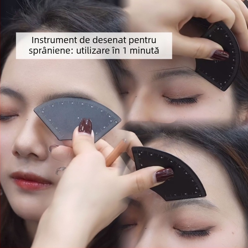 Unealtă de trasare a sprâncenelor cu riglă metalică, poziționare cu trei puncte pentru design precis al sprâncenelor (Origine: Guangzhou)
