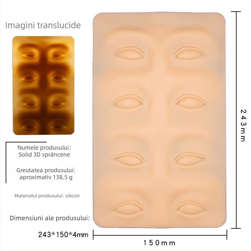 Piele de practică pentru tatuaj sprâncene (silicon), imitatie 3D a sprânenelor și ochilor, aproximativ 138,5 g/foaie, Guangzhou origine, pentru începători