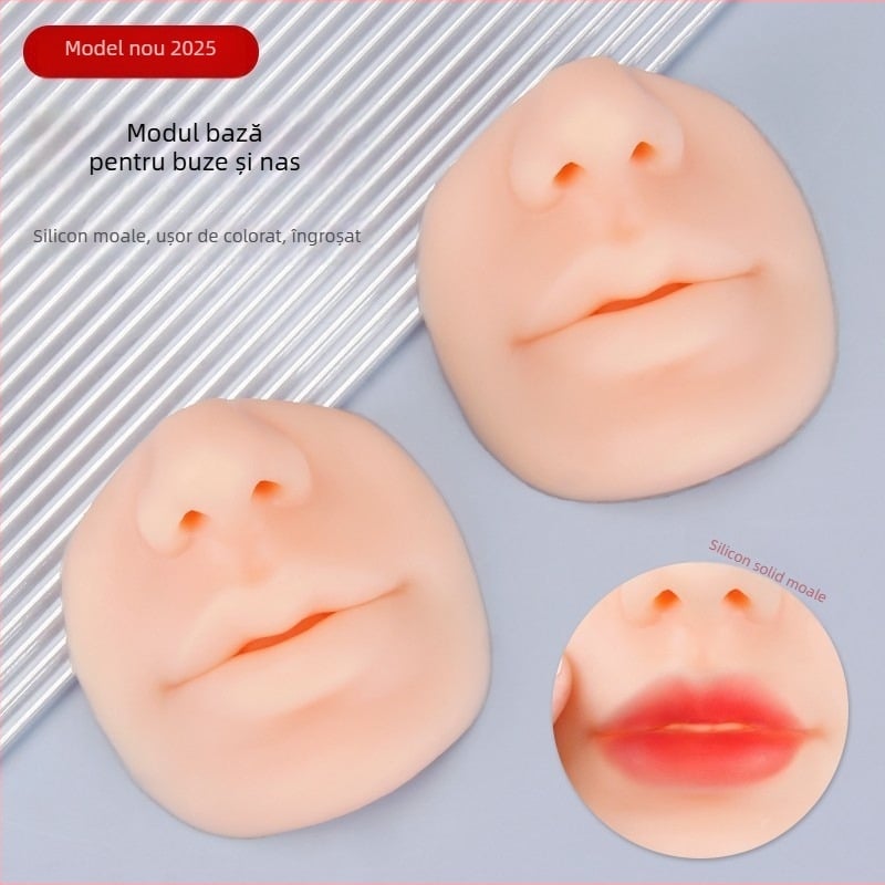 Modul de antrenament din silicon 5D pentru buze și nas, piele de practică pentru tatuajul buzelor pentru începători, model 3D realist al buzelor