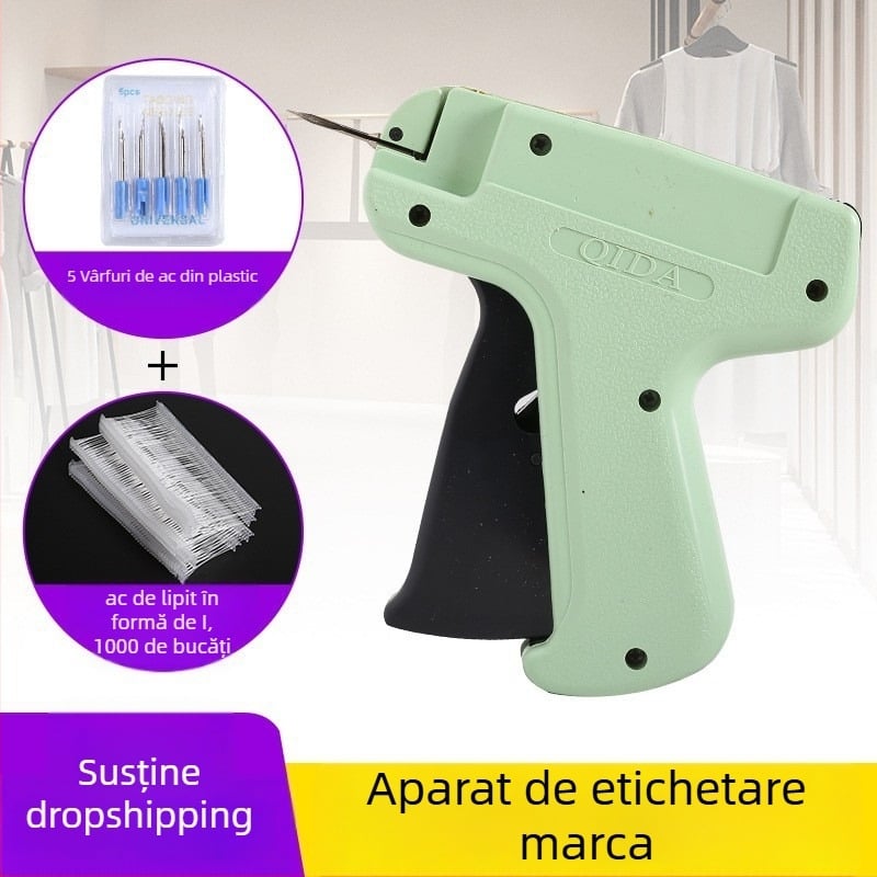 Tag gun, set 5 ace și 1000 ace de lipire, materiale: carton/plastic, potrivit pentru hanorace, genți și îmbrăcăminte