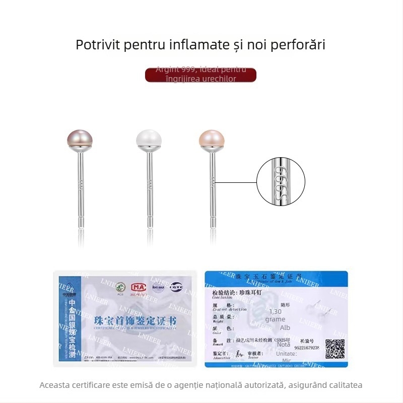 Cercei din argint 999 cu perlă naturală de apă dulce, formă U, placare ecologică, stil zână