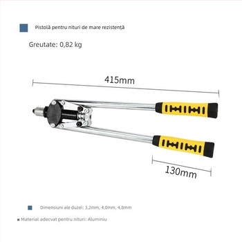 Pistol manual de nituit pentru fixări industriale, aliaj de titan, economie de efort