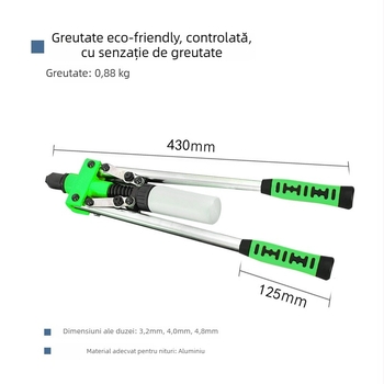 Pistol manual de nituit pentru fixări industriale, aliaj de titan, economie de efort