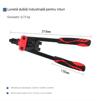 Pistol manual de nituit pentru fixări industriale, aliaj de titan, economie de efort