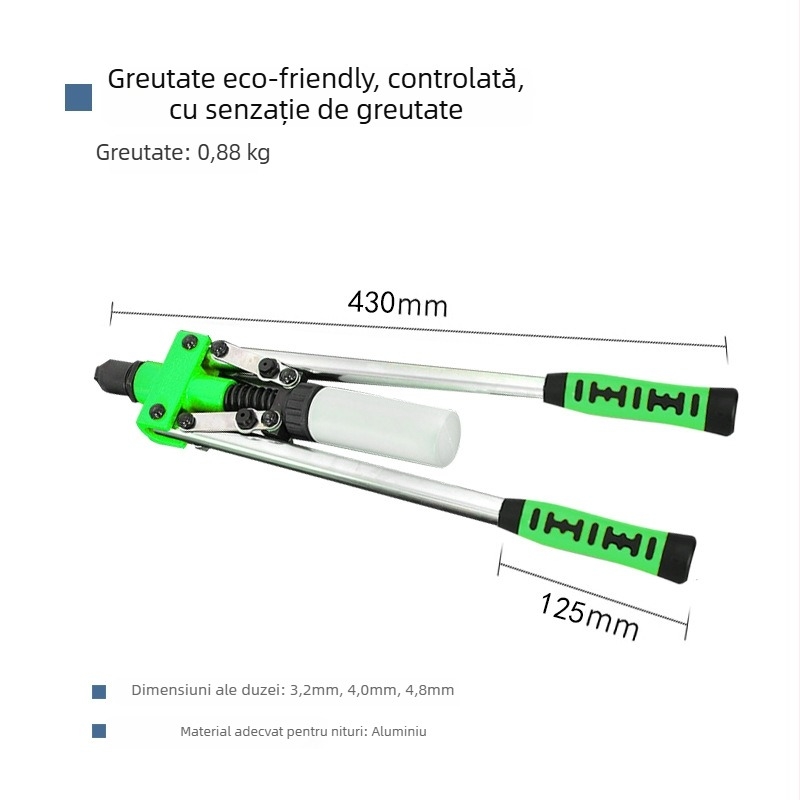 Pistol manual de nituit pentru fixări industriale, aliaj de titan, economie de efort