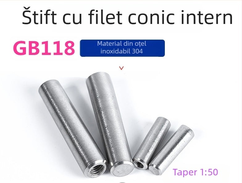 Știft conic cu filet intern, raport 1:50, oțel inoxidabil 304 A2-70, GB118, DIN7978-A