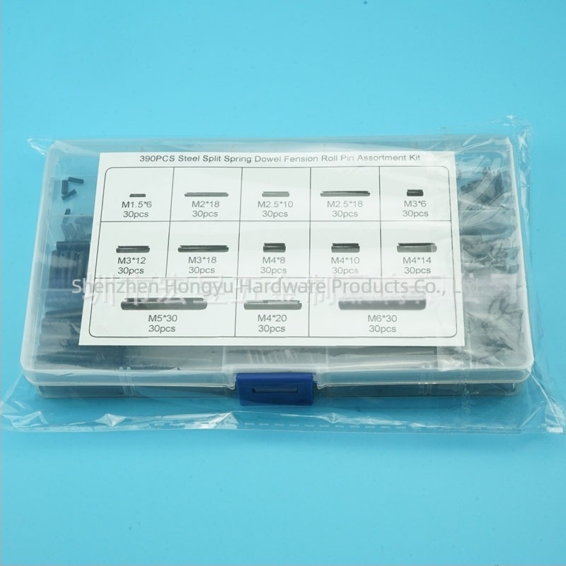 Set de pini cilindric elastici, 390 buc., oțel inoxidabil 304, fără prelucrare a suprafeței, ambalat într-un set în cutie