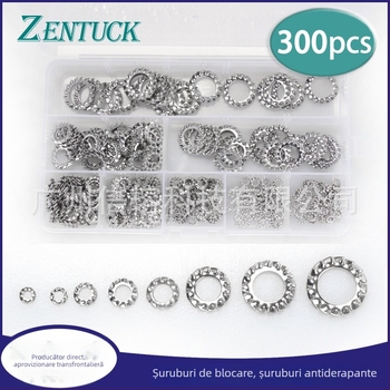 Șaibă de siguranță zimțată exterioară din oțel inoxidabil 304, set de 300 bucăți, formă de crizantemă