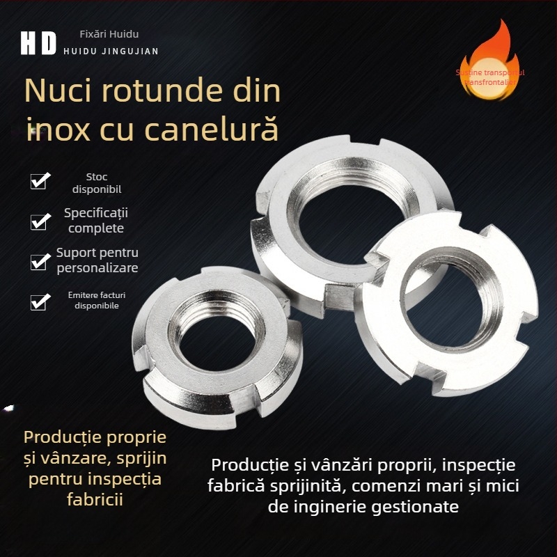 Piuliță rondă canelată din oțel inoxidabil, blocare pentru rulmenți, DIN 466, Gradul A