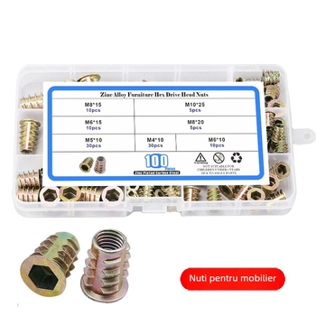 Piuliță pentru mobilier, Piuliță în formă de T încorporată, filetare interne și externe; oțel-carbon Q215, finisaj galvanizat, clasa A, rezistență grad 8