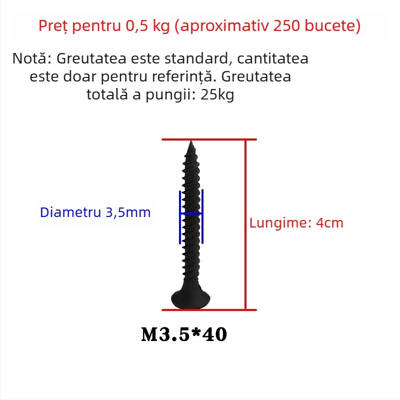 Snowteng șuruburi autoforante pentru gips-carton, cap încastrat, fosfotate, oțel carbon 1022, GB14210