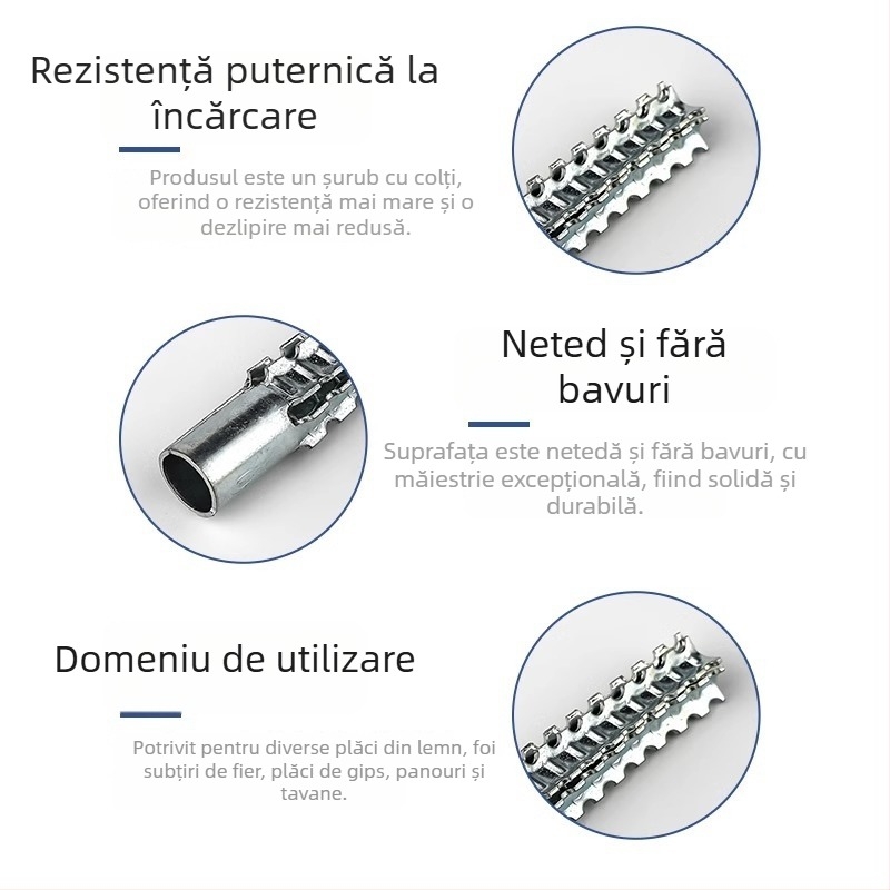 Șurub de expansiune autofiletant cu țeavă de expansiune din oțel, marca Neck Strength, clasele B și C
